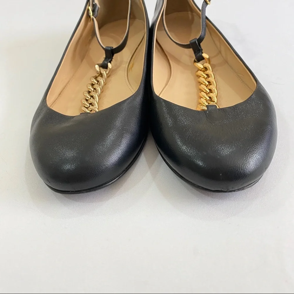J.Crew Jayne T-Strap Chain Round Toe Flats 6.5